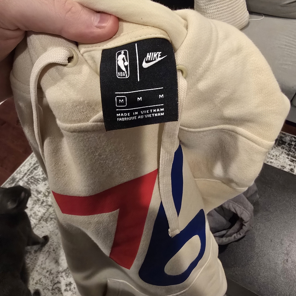 Nike Cream Hoodie with Red and Blue Logo